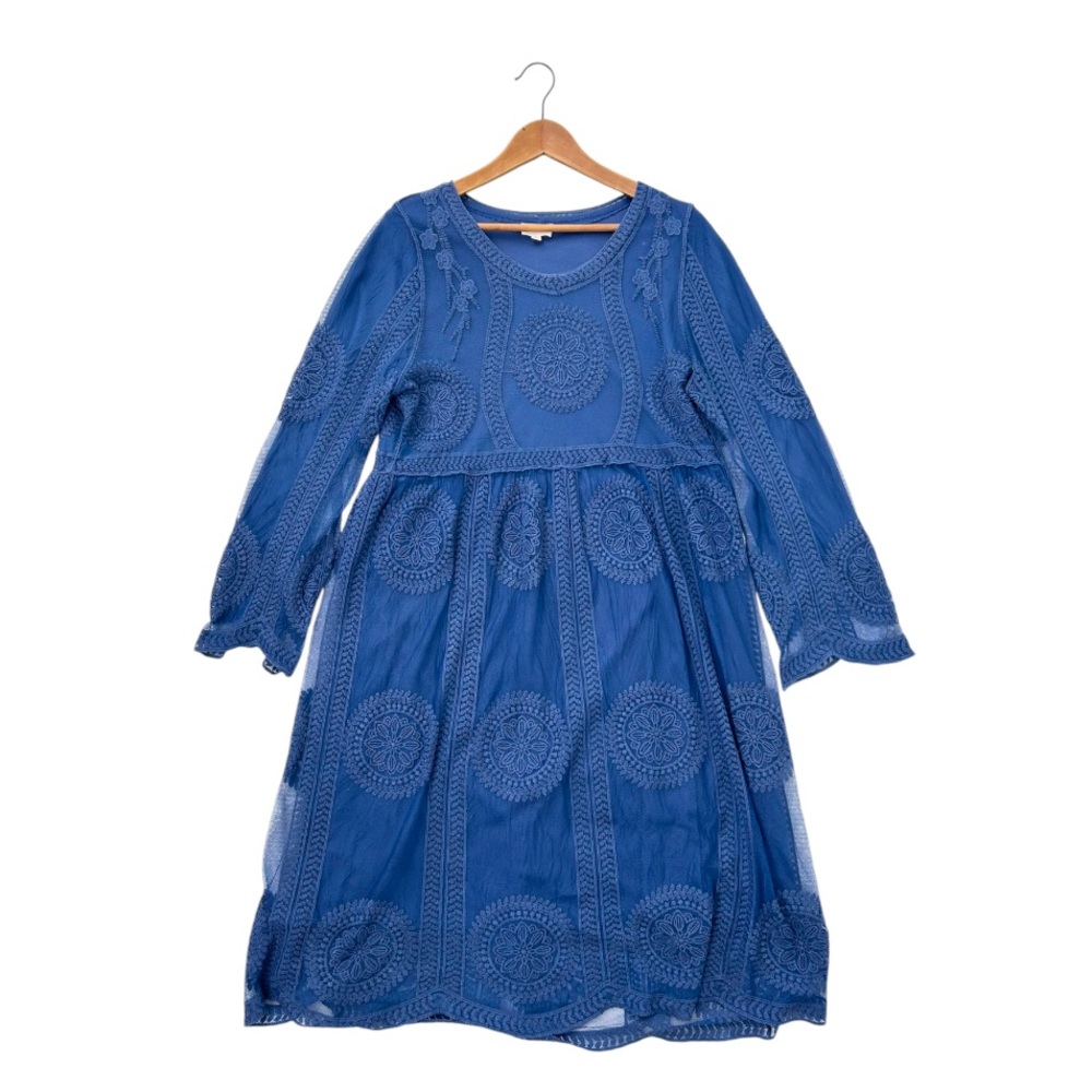 Blue Boho Cottagecore Long Sleeve Dress